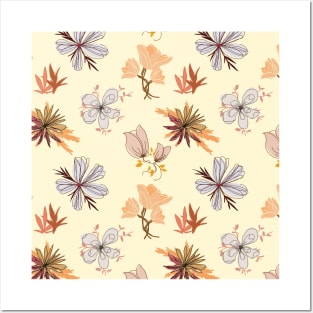 Orange Floral Pattern Posters and Art